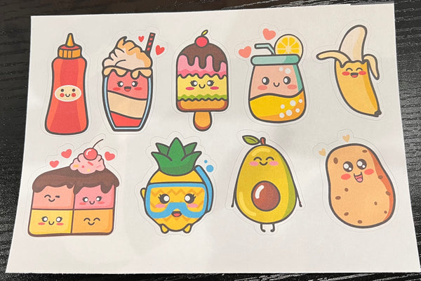 Handmade Cute Kawaii Foodie Stickers Sheet of 9 Stickers