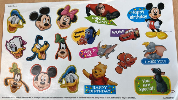 Disney Stickers - Sheet of 18 Stickers